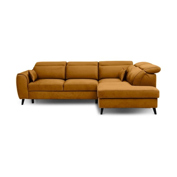 Kollane sametist lahtikäiv/sahtliga nurgadiivan (parem nurk/L-kujuline) Noble – ELTAP