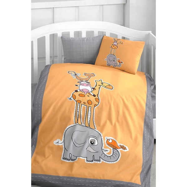 4-osaline puuvillane lastevoodi voodipesu koos linaga 100x150 cm Orange Animal - Mila Home