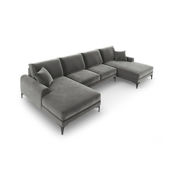 Helehall sametist U-kujuline diivan Madara - Mazzini Sofas-image-4