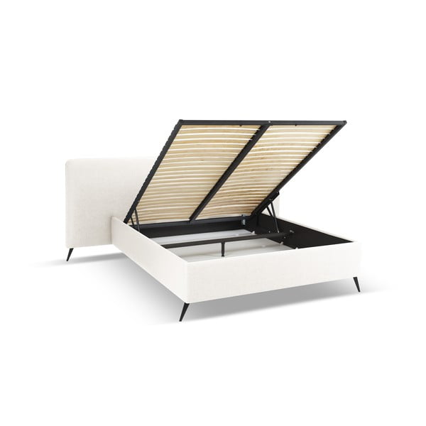 Kreem polsterdusega kaheinimesevoodi koos panipaiga ja voodipõhjaga 160x200 cm Walter - Milo Casa-image-2