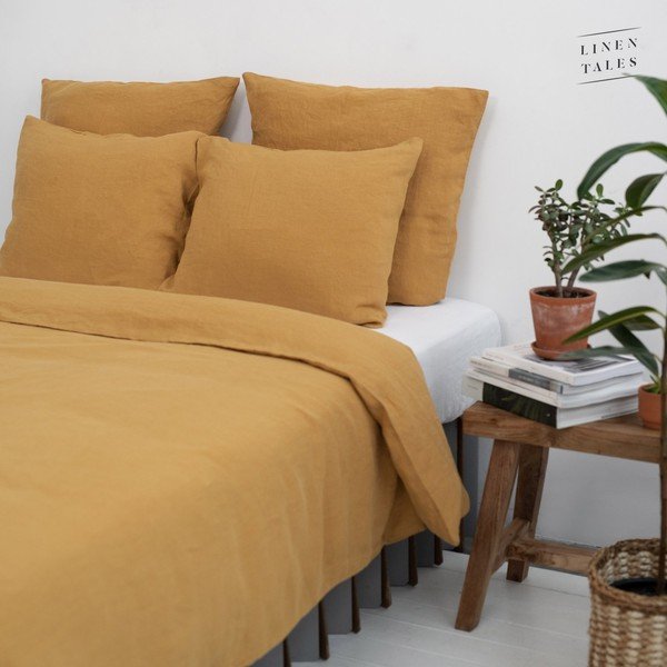Kollane kanepikiust tekikott 140x200 cm Amber – Linen Tales-image-1