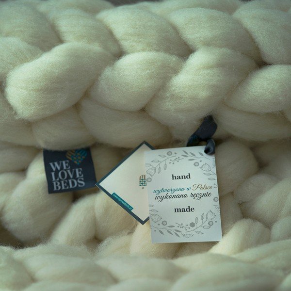Krémový ručně pletený pléd z merino vlny WeLoveBeds, 180 x 140 cm-image-3
