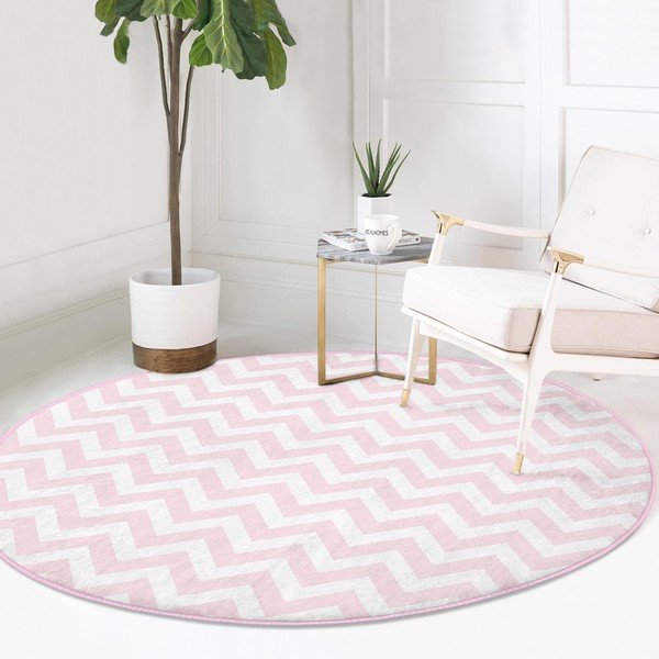 Heleroosa pestav ümmargune vaip, sobitub robottolmuimejaga ø 120 cm Comfort - Mila Home-image-2