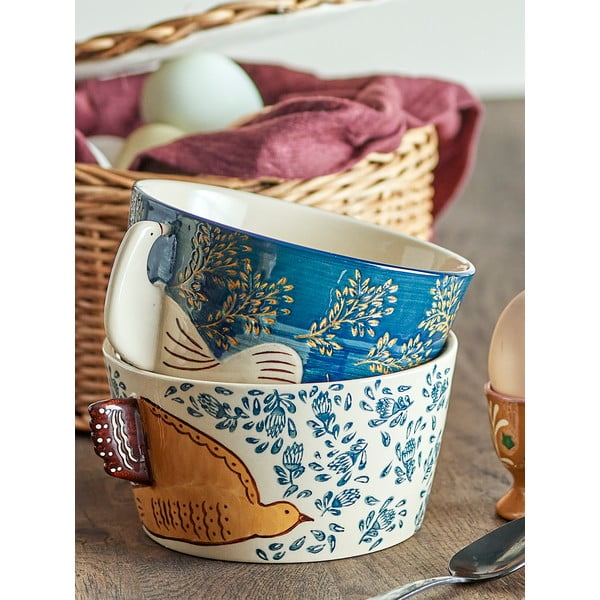 Valge-sinine kivikeraamikast kauss 460 ml Hezha - Bloomingville-image-3