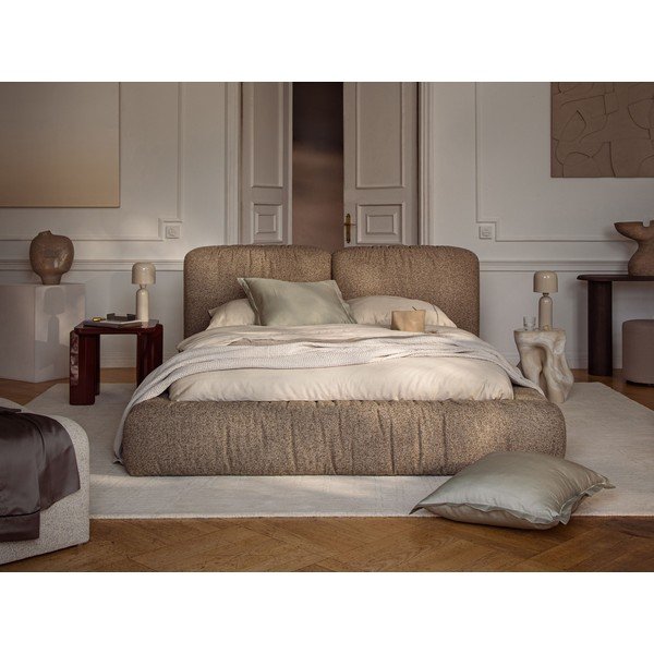 Helepruun polsterdatud kaheinimesevoodi koos panipaiga ja voodipõhjaga 200x200 cm Martina - Micadoni-image-1