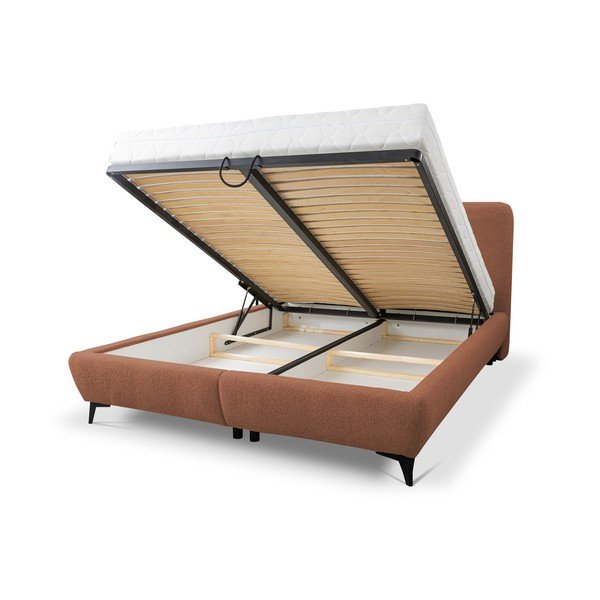 Terrakottapunane polsterdatud kaheinimesevoodi koos panipaiga ja voodipõhjaga 140x200 cm Makapu - Makamii-image-1