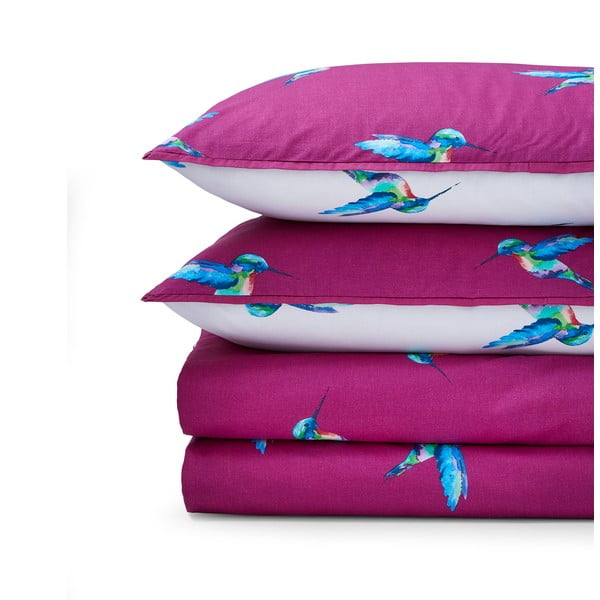 Valge/lilla puuvillane pikendatud voodipesu kaheinimesevoodile 230x220 cm Hummingbird - Their Nibs