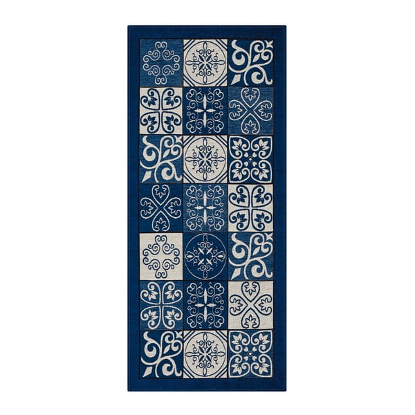 Modrý vysoce odolný kuchyňský koberec Webtappeti Maiolica Blu, 55 x 190 cm