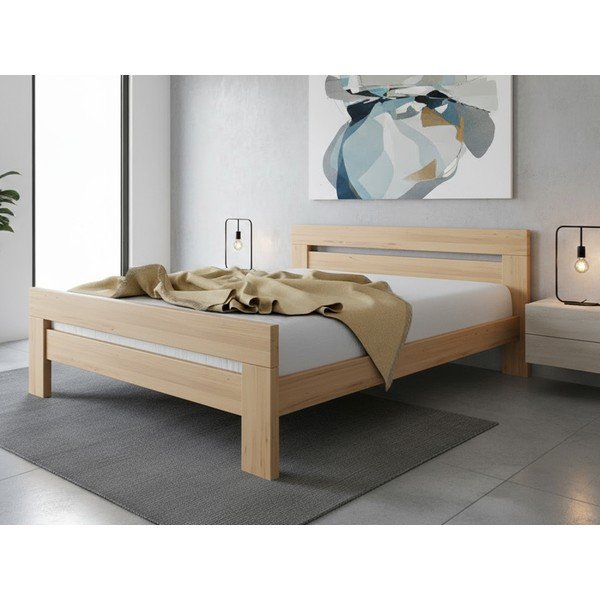 Pöögipuidust kaheinimesevoodi liistudest raamiga 160x200 cm naturaalses värvitoonis Fiorentino - B.E.S.-image-1