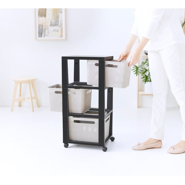 Must/beež plastikust mobiilne riiul 30x77 cm Brisen - Rotho-image-4