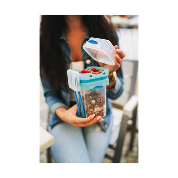 Sinine lõuna- ja suupistekarp koos söögiriistadega, , 650ml+230m Push&Push - Vialli Design-image-1