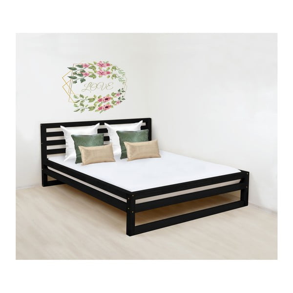 Černá dřevěná dvoulůžková postel Benlemi DeLuxe, 200 x 200 cm