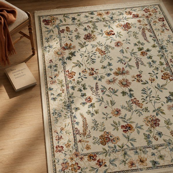 Kreem viskoosist vaip 135x195 cm Oriental Flowers – Nouristan-image-1