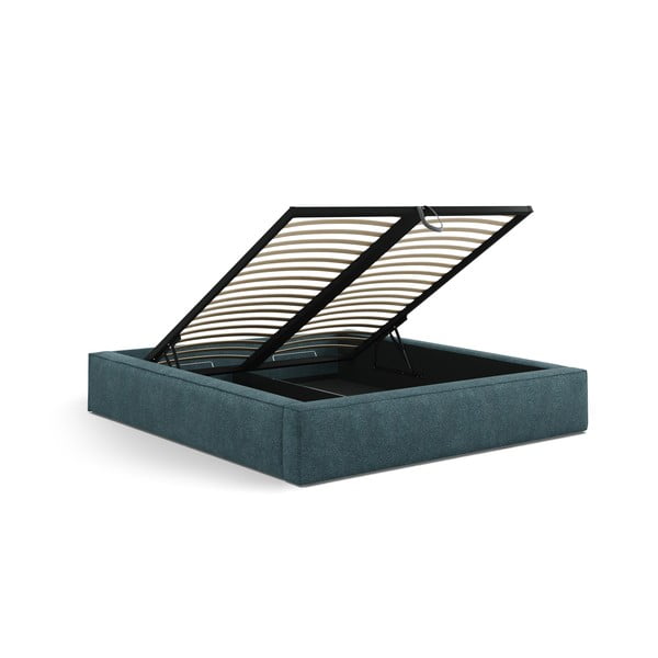 Sinine polsterdatud kaheinimesevoodi panipaigaga ja liistudest raamiga 140x200 cm Simon Olivia - Micadoni-image-4