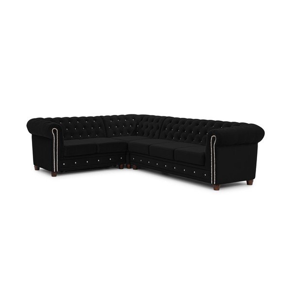 Must sametist nurgadiivanvoodi (vasak nurk/L-kujuline) York Blik - Ropez