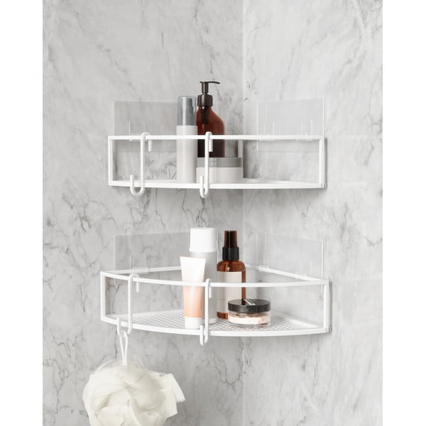 Valged isekandvad terasest vannitoa nurgariiulid 2 tk Cubiko - Umbra-image-3