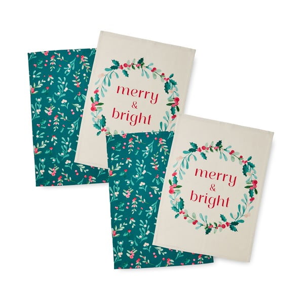 Puuvillased rätikud jõulumotiividega, 4 tk 50x70 cm komplektis Holly and Mistletoe - Catherine Lansfield-image-2