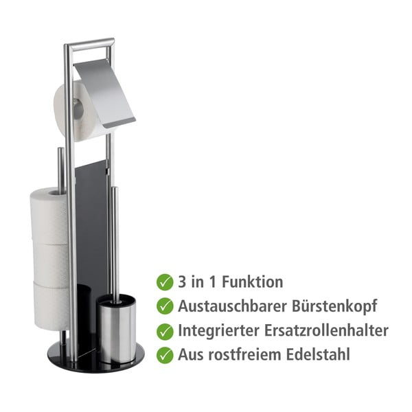 Matt hõbe roostevabast terasest harjaga tualettpaberi hoidik Ravina - Wenko-image-2