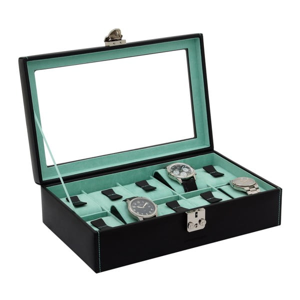 Černo-tyrkysový kožený box na 10 hodinek Friedrich Lederwaren Infinity