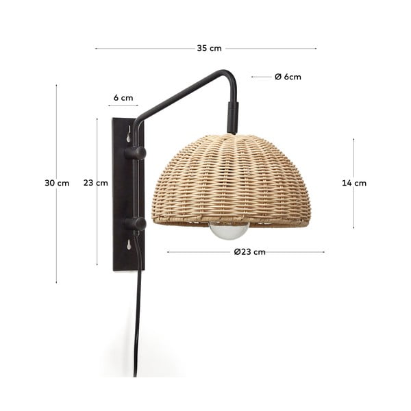 Must-puiduvärvi seinalamp ø 23 cm Damila - Kave Home-image-3