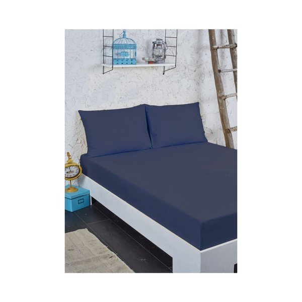 Modrý set prostěradla a povlaku na polštář na jednolůžko, 100 x 200 cm