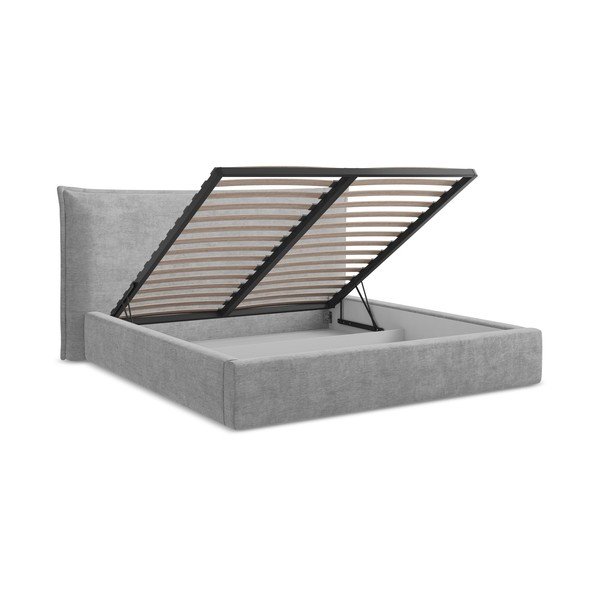 Helehall polsterdatud kaheinimesevoodi panipaigaga ja liistudest raamiga 180x200 cm Esala - Makamii-image-3