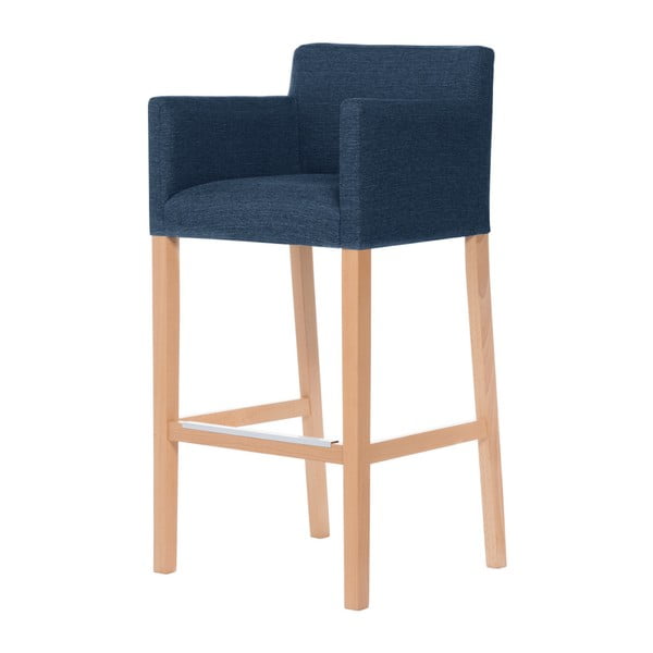 Denimově modrá barová židle s hnědými nohami Ted Lapidus Maison Sillage
