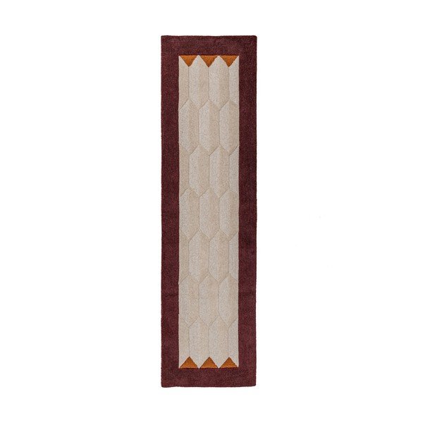 Burgundiapunane/naturaalne käsitsi kootud villane jooksja 60x230 cm Apex Border Wool - Flair Rugs