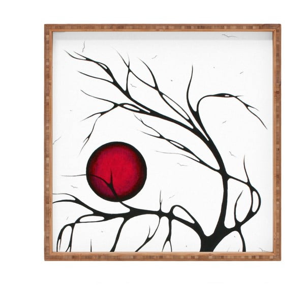 Dřevěný dekorativní servírovací tác Red Moon, 40 x 40 cm