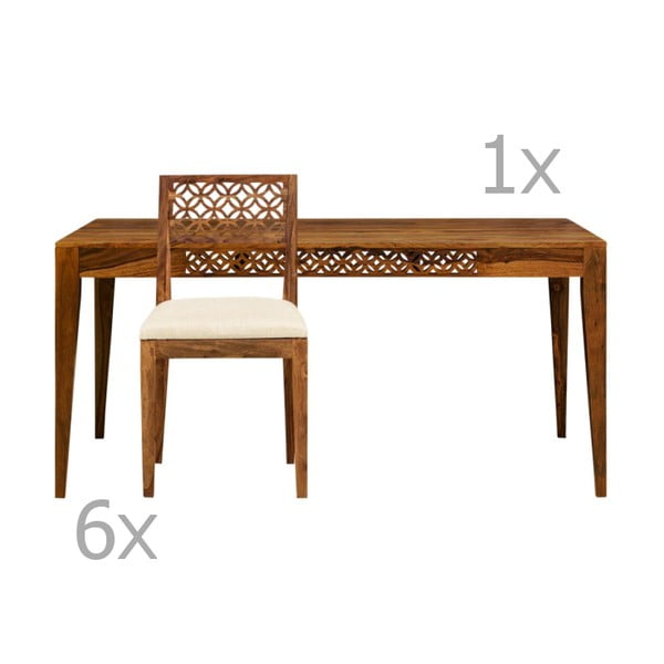 Set jídelního stolu a 6 jídelních židlí z palisandrového dřeva Massive Home Rosie