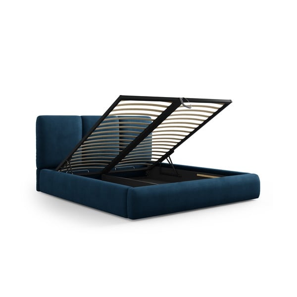 Tumesinine polsterdatud kaheinimese voodi koos voodipõhja ja panipaigaga 180x200 cm Brody - Mazzini Beds-image-2