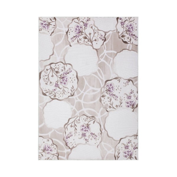 Fialový květovaný koberec Kayoom Reyhan Purple, 80 x 300 cm