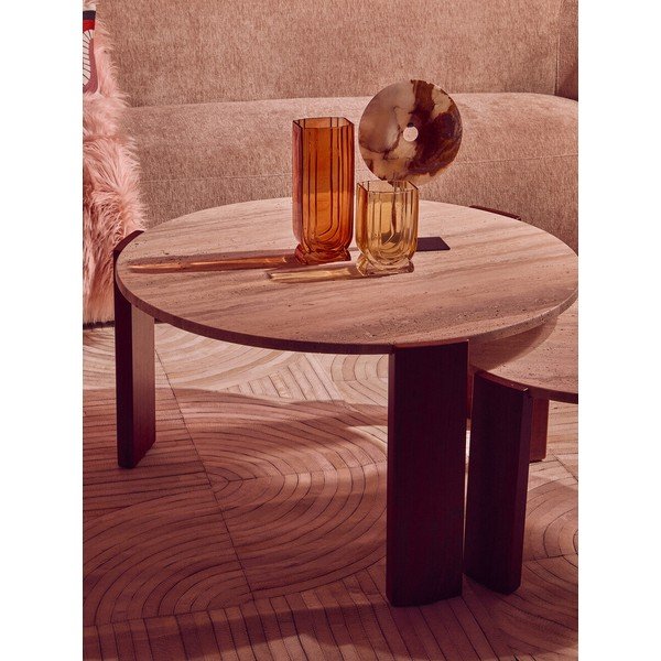 Pruun/hele naturaalne ümmargune kohvilaud marmorist pealispinnaga ø 60 cm Palermo - Premier Housewares-image-3