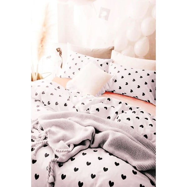 Valge Renforcé puuvillane pikendatud voodipesu üheinimesevoodile koos linaga/3-osaline 160x220 cm Mini Hearts - Mila Home-image-2