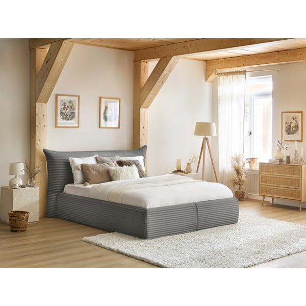 Hall polsterdatud kaheinimesevoodi koos voodipõhja ja panipaigaga 160x200 cm Jade - Bobochic Paris-image-1