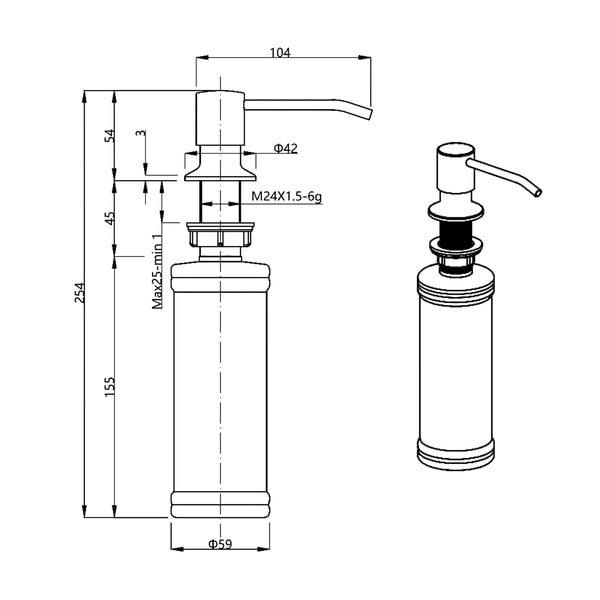 Matt hõbedane plastmass sisseehitatud seebidosaator  350 ml – Sapho-image-1