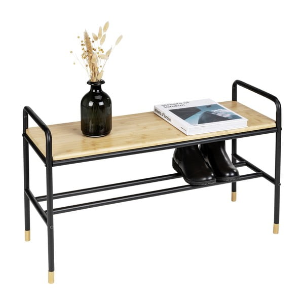 Must/füüsiline metallist jalatsiriiul koos pingiga Loft - Wenko-image-2