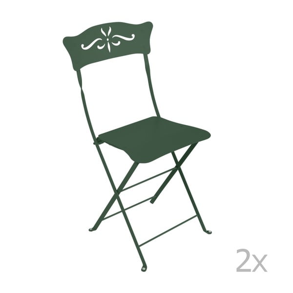 Sada 2 zelených kovových skládacích zahradních židlí Fermob Bagatelle