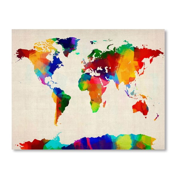Plakát s pestrobarevnou mapou světa Americanflat Tones, 60 x 42 cm