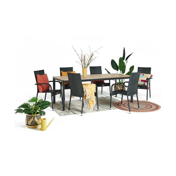 Zahradní jídelní set pro 6 osob s černou židlí Paris a stolem Thor, 210 x 90 cm-image-2