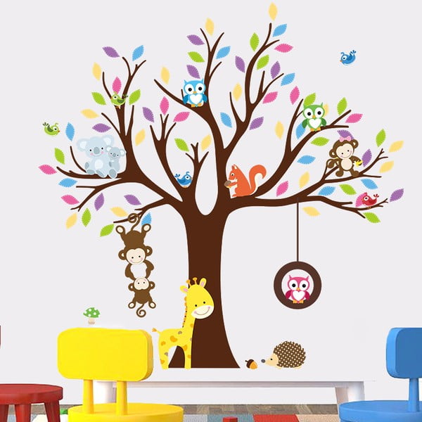 Seinakleebiste komplekt Puu koos loomadega - Ambiance