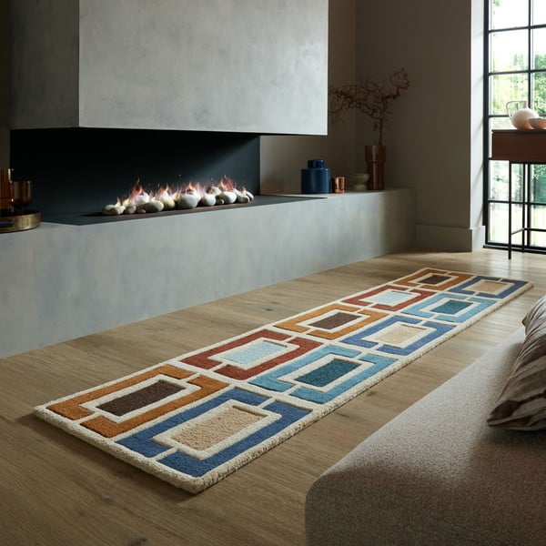 Sinine-oranž käsitsi kootud villane vaip 60x230 cm Retro Blocks - Flair Rugs-image-1