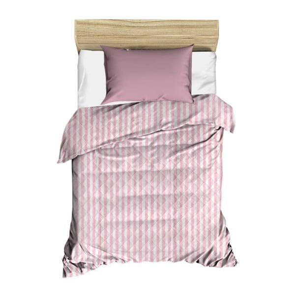 Růžovo-bílý prošívaný přehoz přes postel Stripes, 160 x 230 cm