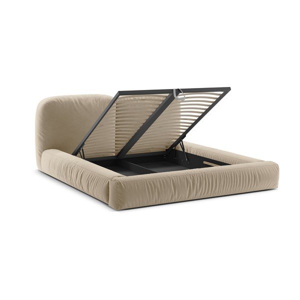 Beež polsterdatud kaheinimesevoodi koos panipaiga ja voodipõhjaga 200x200 cm Martina - Micadoni-image-2