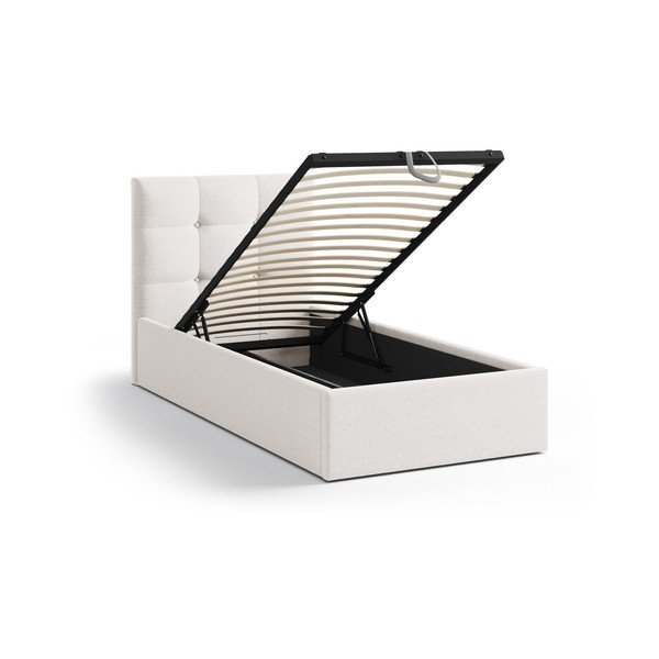 Kreem polsterdatud üheinimesevoodi koos panipaiga ja voodipõhjaga 90x200 cm Phaedra - Micadoni-image-1