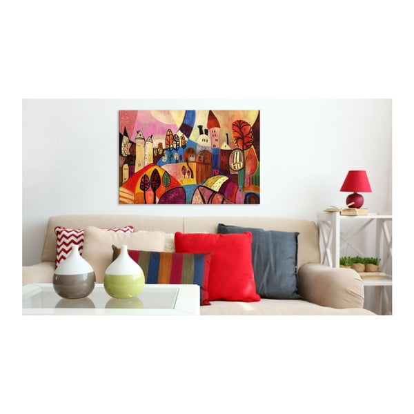 Ručně malovaný obraz na plátně Bimago Colourful Village, 90 x 60 cm