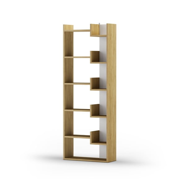 Valge-puiduvärvi tammedekooriga raamaturiiul 60,5x162 cm Klapo - Marckeric-image-4