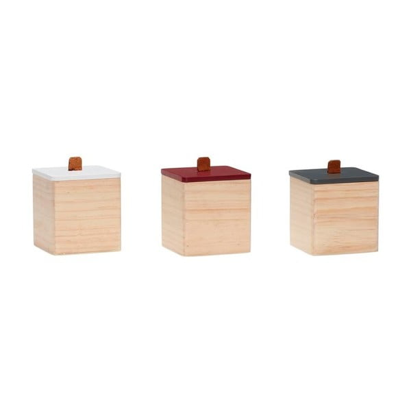 Sada 3 krabiček z borovicového dřeva s koženými detaily Hübsch Vilane