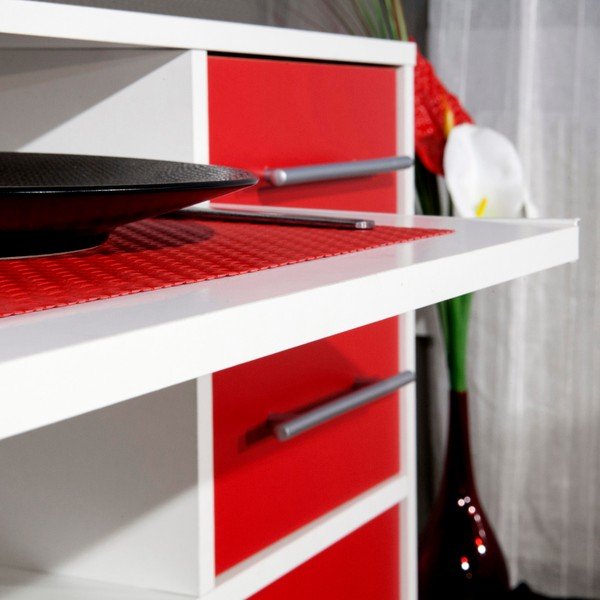 Červeno-bílý pojízdný kuchyňský úložný prostor s policemi TemaHome Marius-image-1