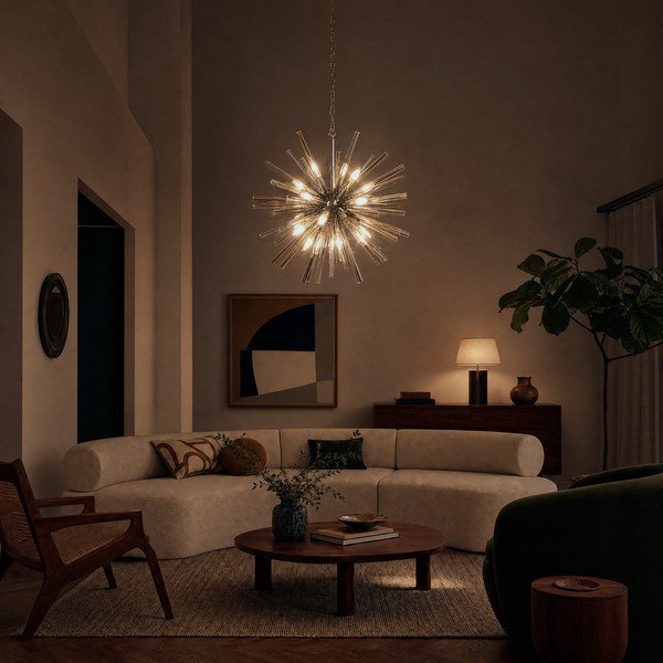 Metallist ripplamp klaasist varjuga, ø 75 cm Karlo - Premier Housewares-image-2